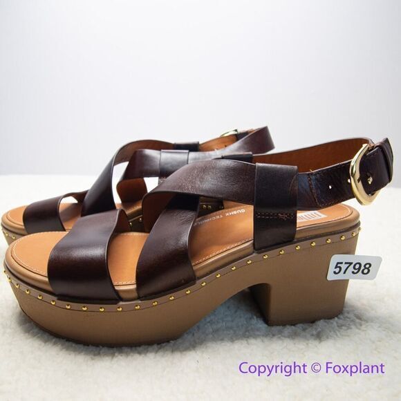 New! FitFlop women's Pilar Back-Strap Leather Clogs in‎ Brown, size 8 - Picture 16 of 16